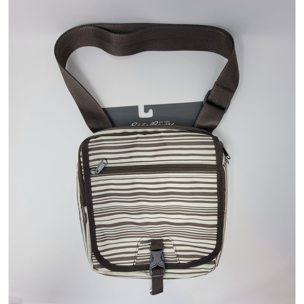 NWT Eddie Bauer Fossil Brown Stripe Connect Tech Travel Bag + Padded Tech Pocket